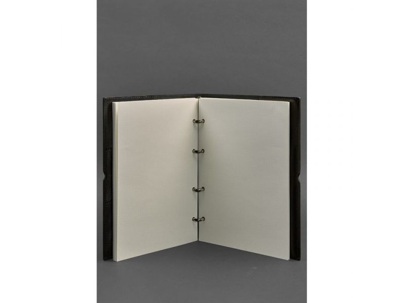 Кожаный блокнот А4 на кольцах (софт-бук) 9.0 в мягкой обложке черный глянец, фото 3
