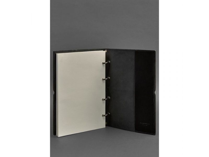 Кожаный блокнот А4 на кольцах (софт-бук) 9.0 в мягкой обложке черный глянец, фото 4