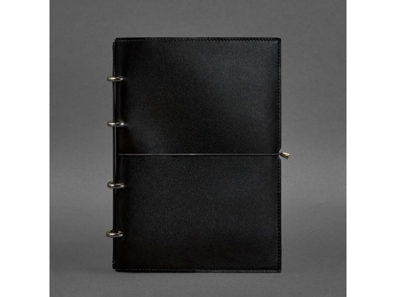Кожаный блокнот А4 на кольцах (софт-бук) 9.0 в мягкой обложке черный глянец, фото 6
