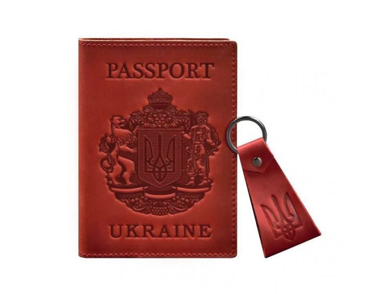 Подарочный набор кожаных аксессуаров с украинской символикой коралл, фото 5