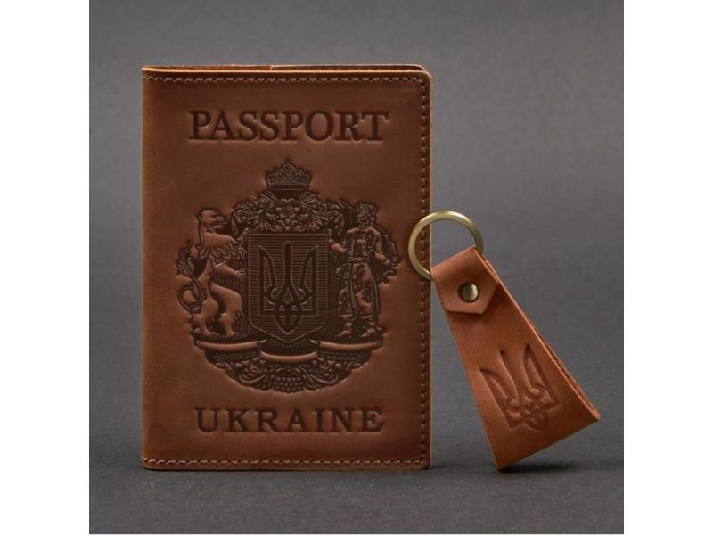 Подарочный набор кожаных аксессуаров с украинской символикой светло-коричневый, фото 4