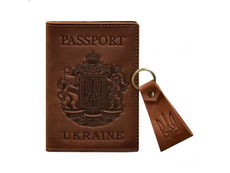 Подарочный набор кожаных аксессуаров с украинской символикой светло-коричневый, фото 5