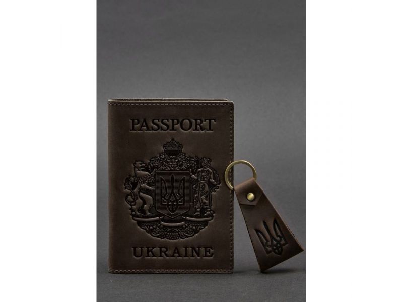 Подарочный набор кожаных аксессуаров с украинской символикой темно-коричневый, фото 2