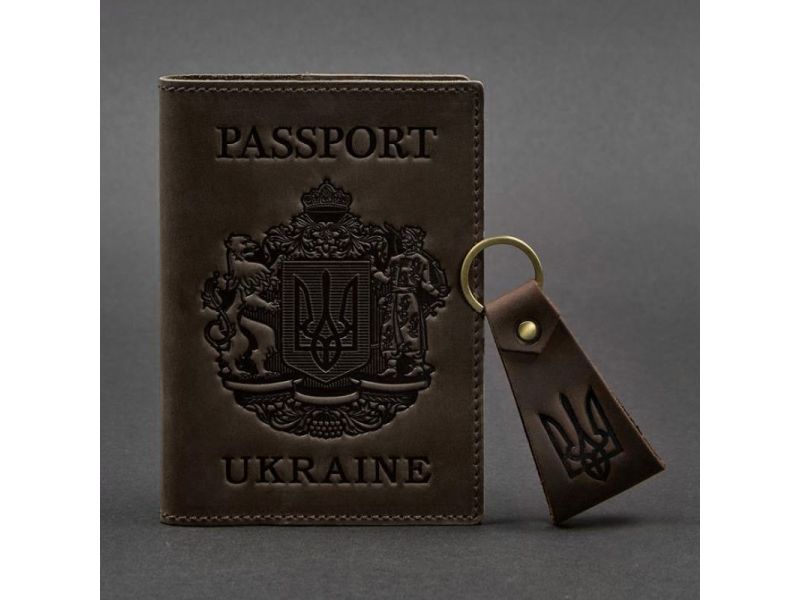 Подарочный набор кожаных аксессуаров с украинской символикой темно-коричневый, фото 4