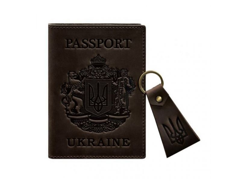 Подарочный набор кожаных аксессуаров с украинской символикой темно-коричневый, фото 5