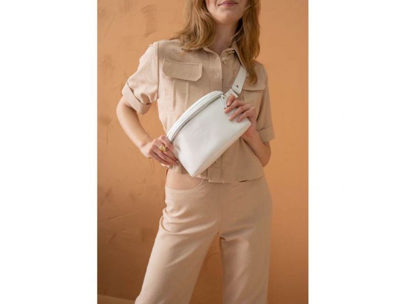 Кожаная поясная сумка белая, фото 2