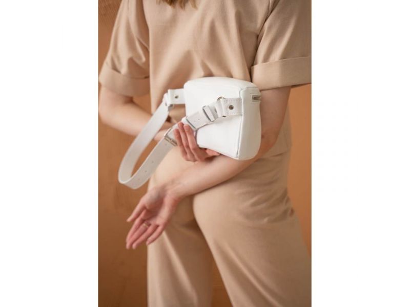 Кожаная поясная сумка белая, фото 6