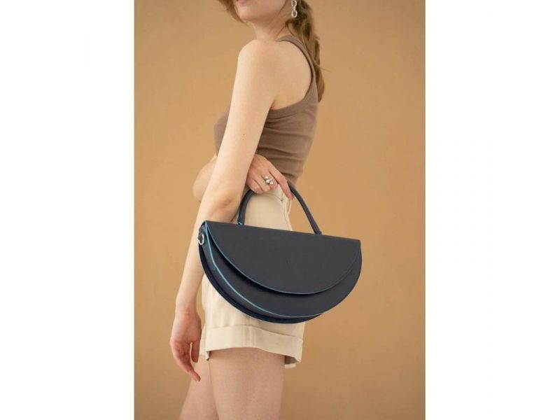 Женская кожаная сумка Сhris maxi темно-синяя, фото 4