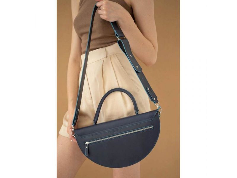 Женская кожаная сумка Сhris maxi темно-синяя, фото 3