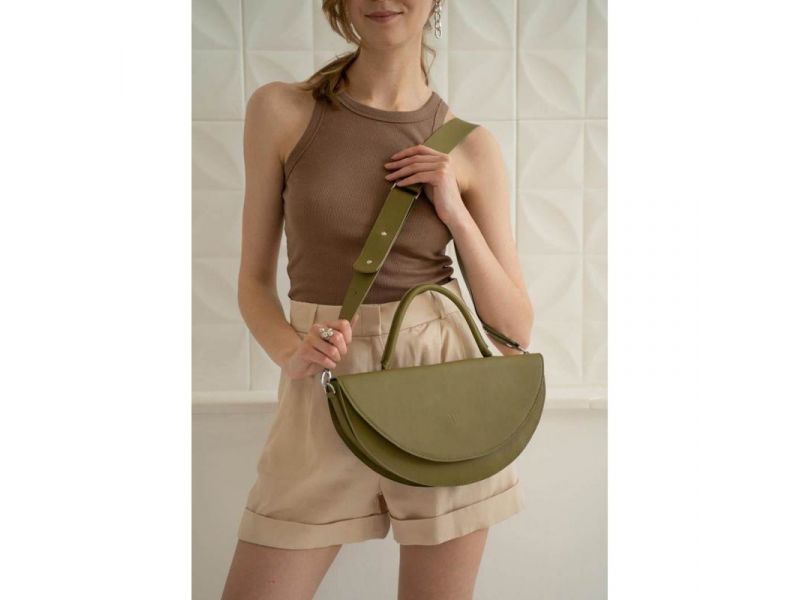 Женская кожаная сумка Сhris maxi оливковая, фото 1