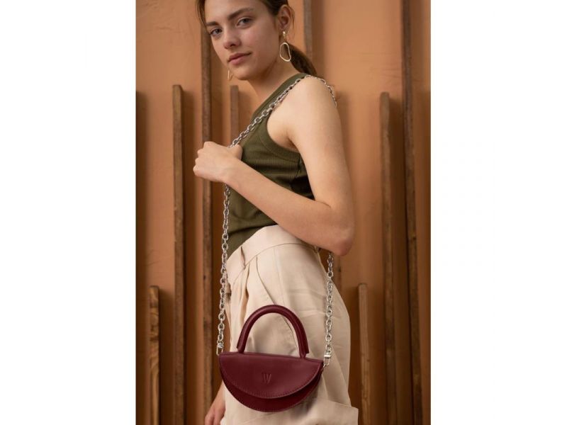 Женская кожаная мини-сумка Сhris micro бордовая, фото 2