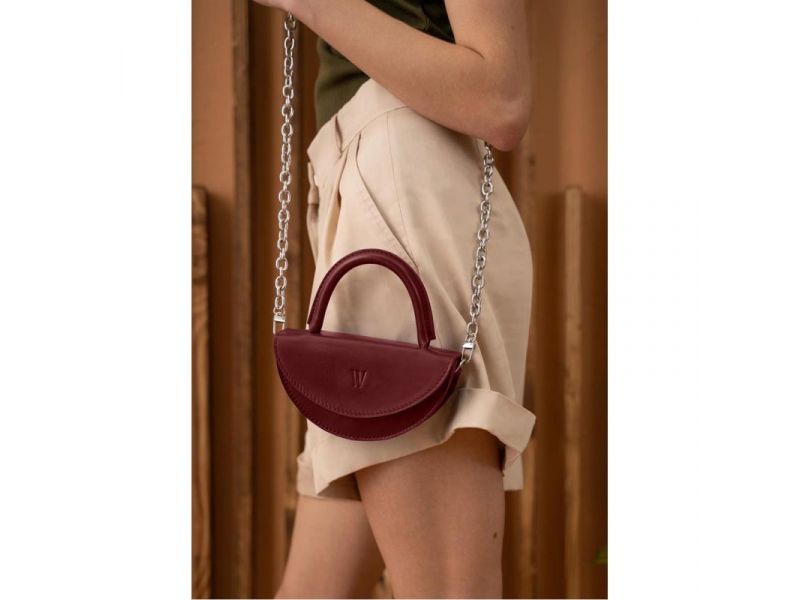 Женская кожаная мини-сумка Сhris micro бордовая, фото 3