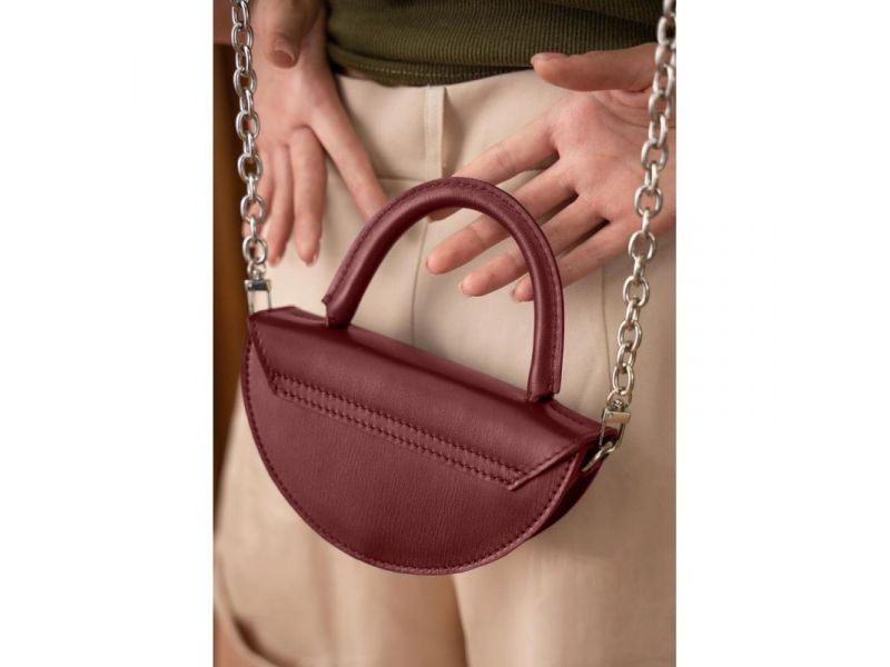 Женская кожаная мини-сумка Сhris micro бордовая, фото 4