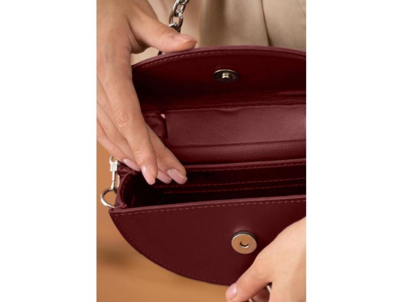 Женская кожаная мини-сумка Сhris micro бордовая, фото 5