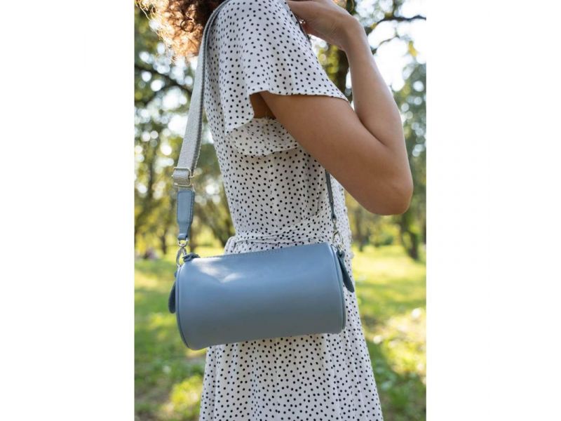 Кожаная сумка поясная-кроссбоди Cylinder голубая, фото 2