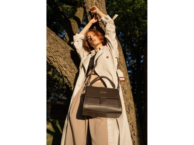 Женская кожаная сумка Ester темно-коричневая краст, фото 2