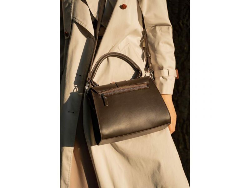 Женская кожаная сумка Ester темно-коричневая краст, фото 4