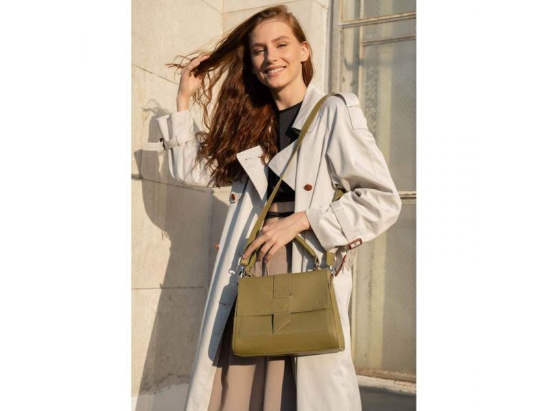 Женская кожаная сумка Ester оливковая, фото 1