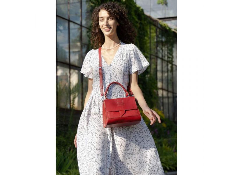 Женская кожаная сумка Ester красная, фото 1