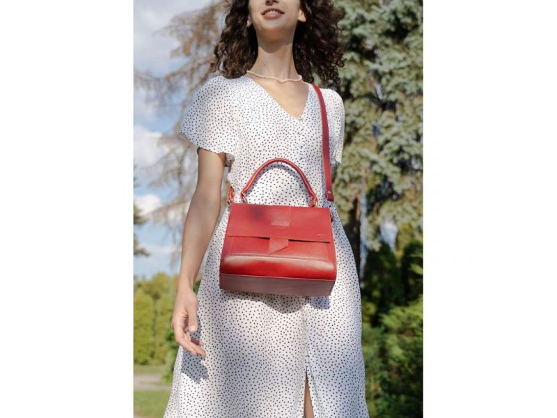 Женская кожаная сумка Ester красная, фото 2