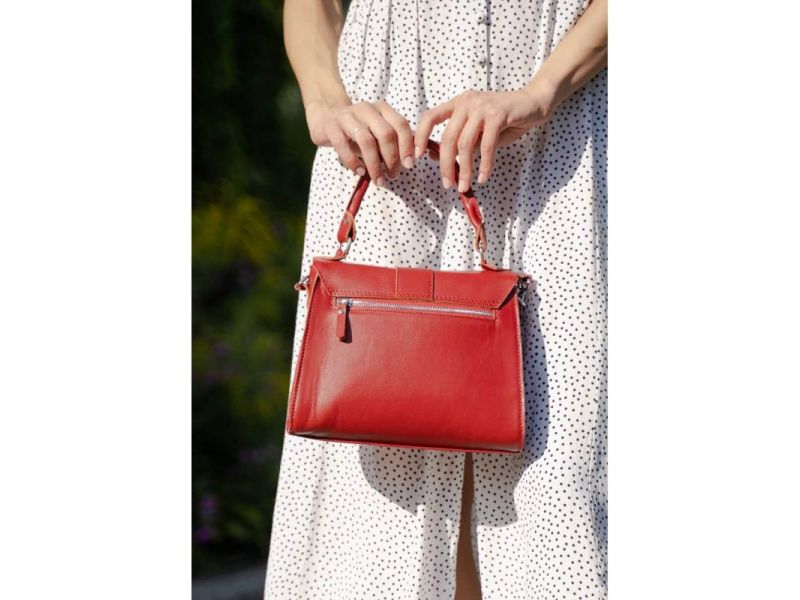 Женская кожаная сумка Ester красная, фото 4