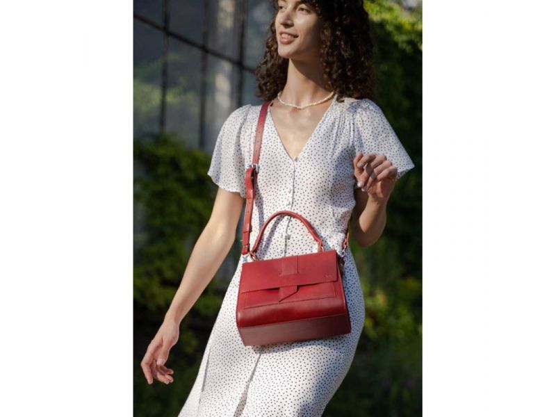 Женская кожаная сумка Ester красная, фото 6