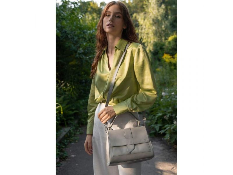 Женская кожаная сумка Ester серая, фото 1