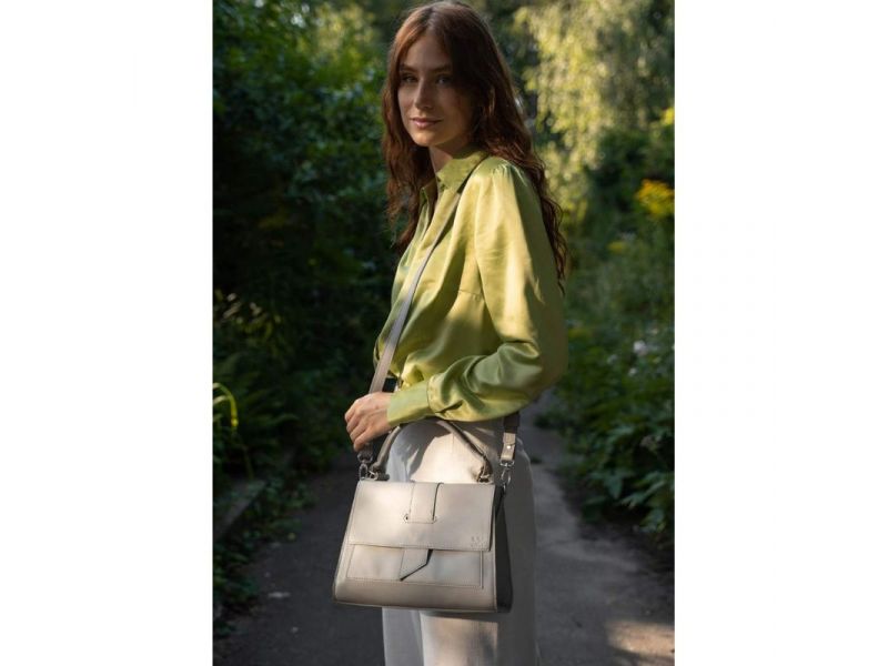 Женская кожаная сумка Ester серая, фото 2