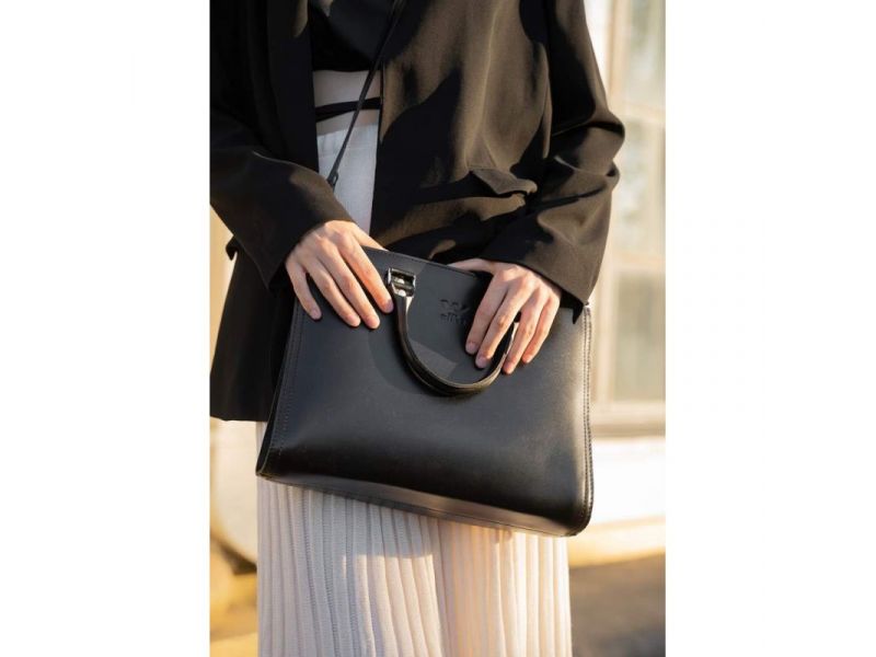 Женская кожаная сумка Fancy A4 черная краст, фото 7