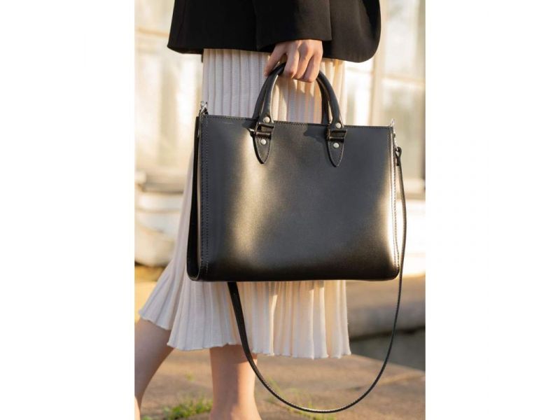 Женская кожаная сумка Fancy A4 черная краст, фото 8