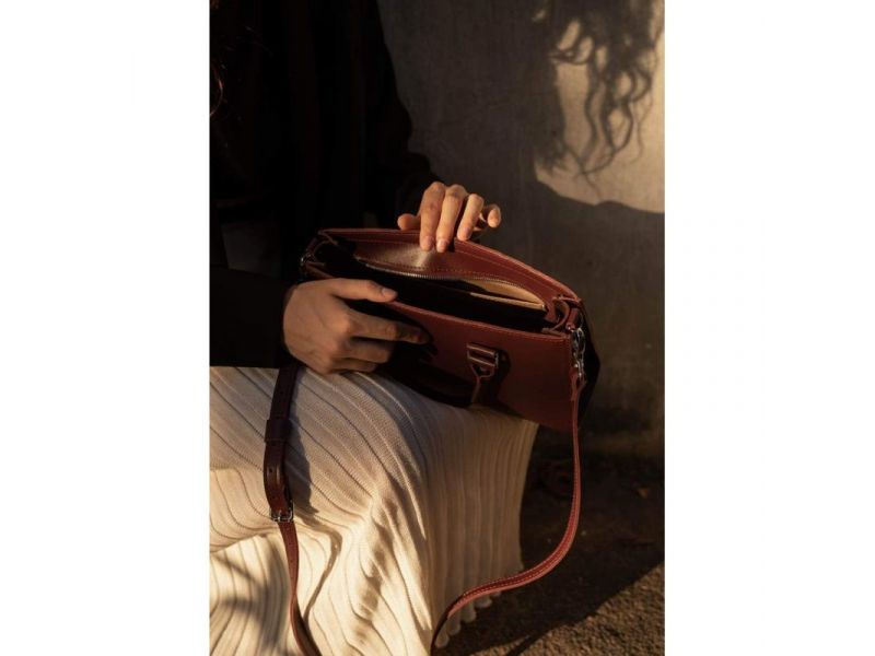 Женская кожаная сумка Fancy бордовая краст, фото 6