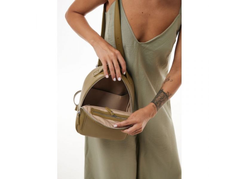 Кожаный рюкзак Groove S оливковый, фото 4
