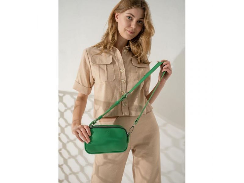 Женская кожаная сумка поясная/кроссбоди Holly зеленая, фото 6