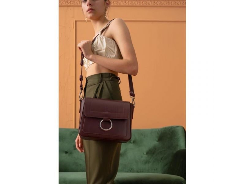 Женская кожаная сумка Jessie бордовая, фото 2