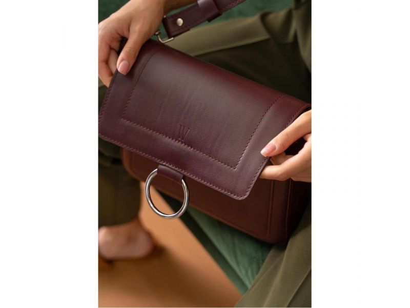 Женская кожаная сумка Jessie бордовая, фото 4