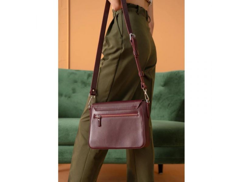 Женская кожаная сумка Jessie бордовая, фото 5