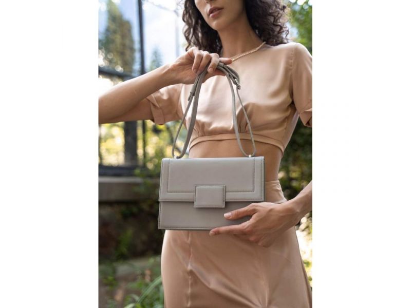 Женская кожаная сумка Kelly серая, фото 1