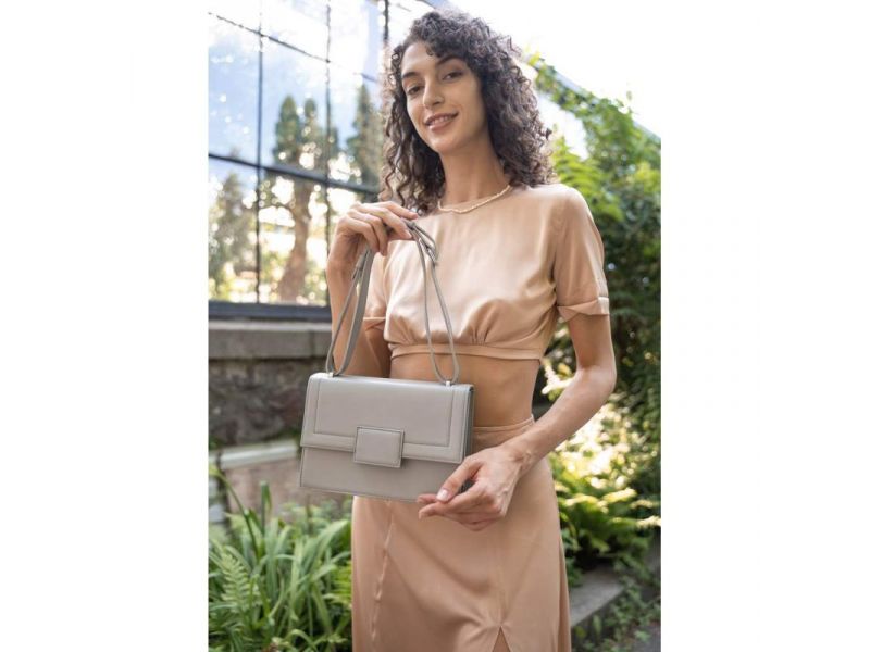 Женская кожаная сумка Kelly серая, фото 2