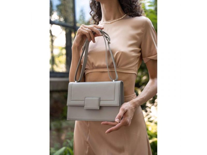 Женская кожаная сумка Kelly серая, фото 3