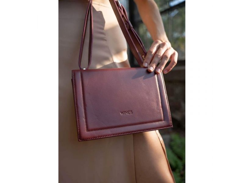 Женская кожаная сумка Kelly бордовая, фото 4