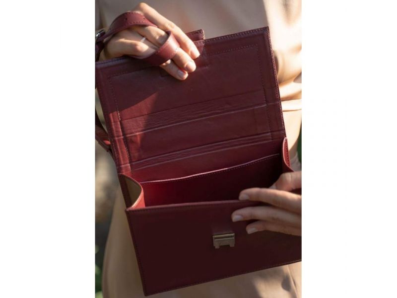 Женская кожаная сумка Kelly бордовая, фото 5