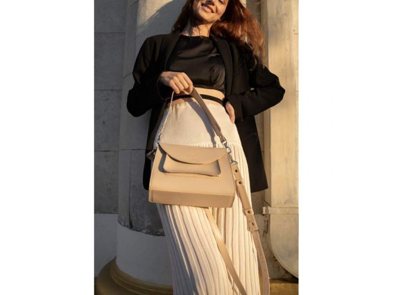 Женская кожаная сумка Liv бежевый краст, фото 5