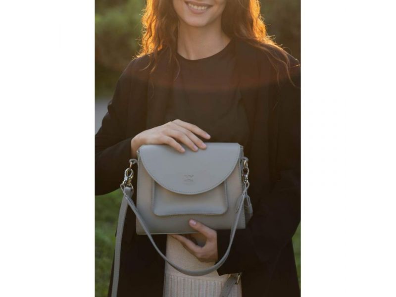 Женская кожаная сумка Liv серая, фото 3