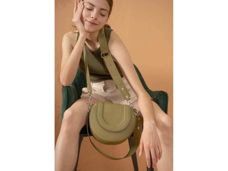 Женская кожаная сумка Mandy оливковая, фото 2