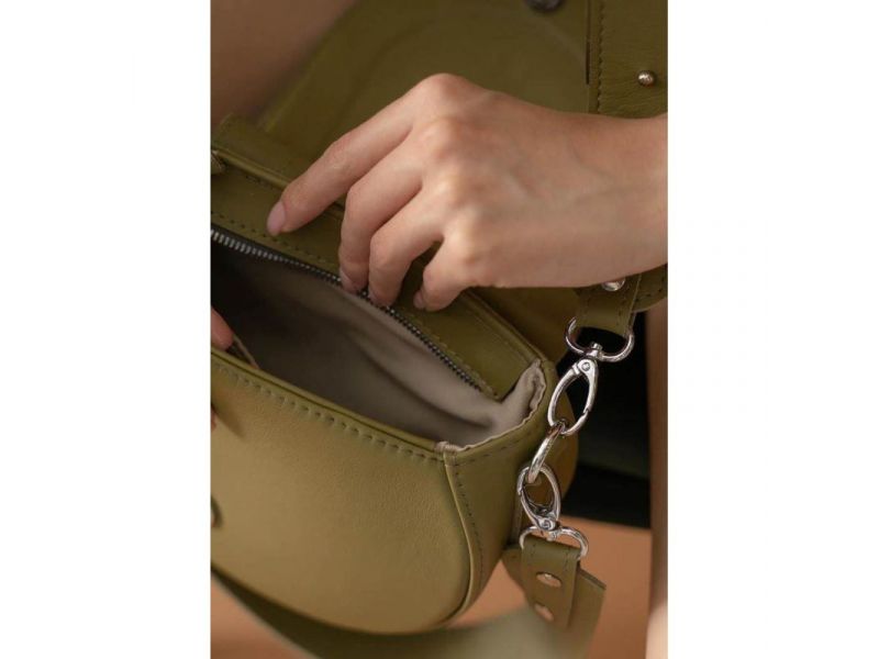 Женская кожаная сумка Mandy оливковая, фото 4