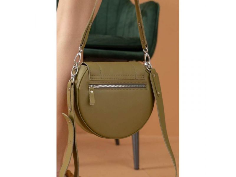 Женская кожаная сумка Mandy оливковая, фото 6