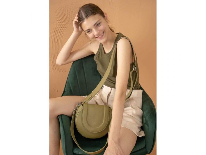 Женская кожаная сумка Mandy оливковая, фото 7