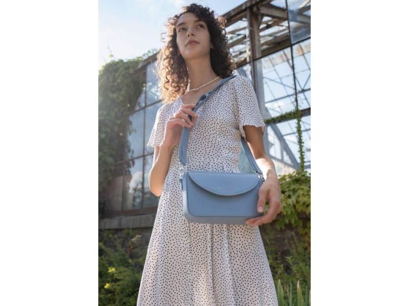 Женская кожаная сумка Molly голубая, фото 3