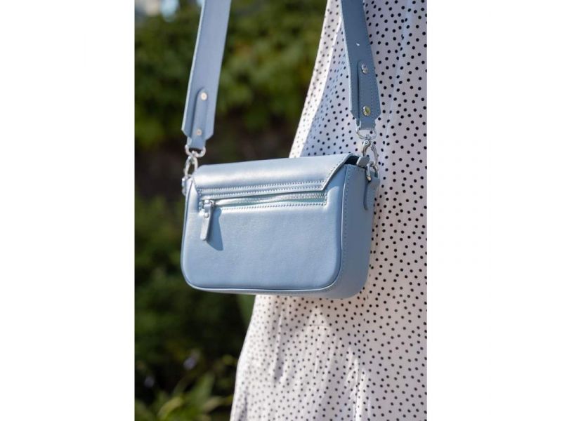 Женская кожаная сумка Molly голубая, фото 5