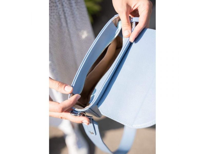 Женская кожаная сумка Molly голубая, фото 6